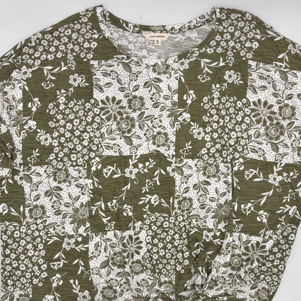 Lucky Brand Short Sleeve Side Tie T-Shirt in Olive Multi